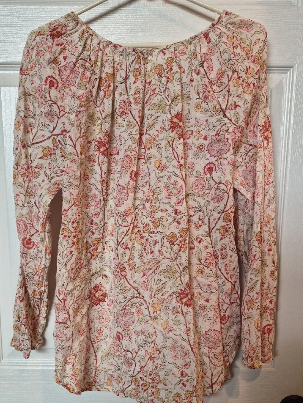 Chaps Cream Floral Tie-Front Peasant Tunic - Picture 6 of 10
